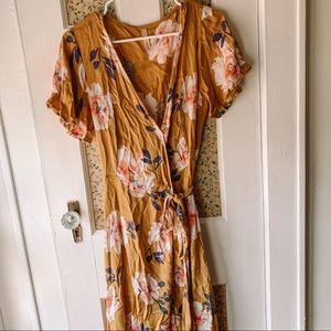 Yellow floral wrap dress